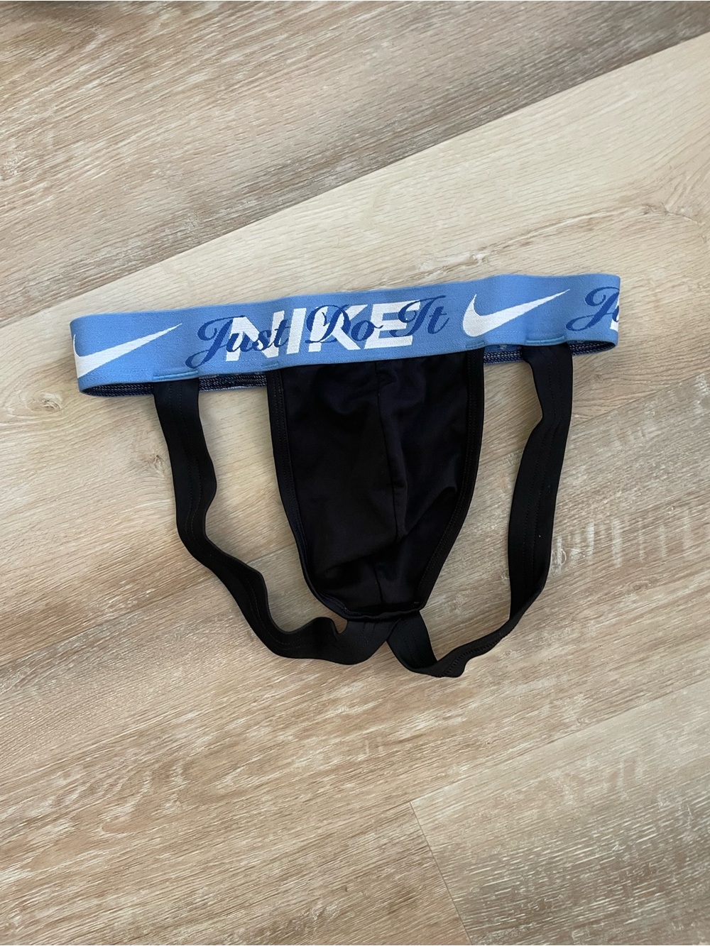 Nike Black Jockstrap Brief with Light Blue 'Just Do It' Waistband